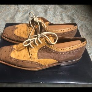 David Eden two tone genuine ostrich men shoes